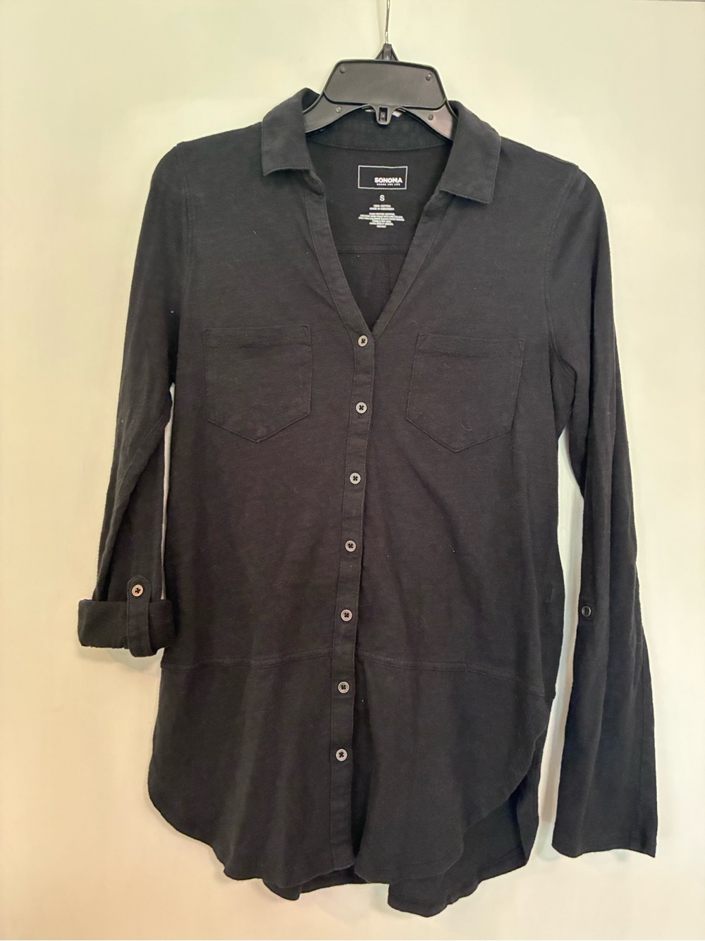 Sonoma Black Long Sleeve Button-Down Shirt with Chest Pockets